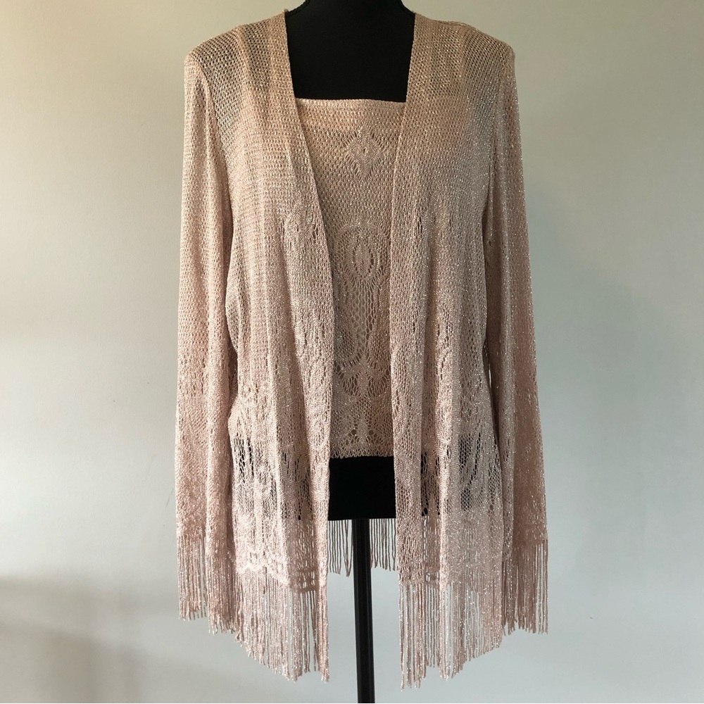 Women’s Joseph Ribkoff Couture 2 piece camisole top with fringe cardigan size M